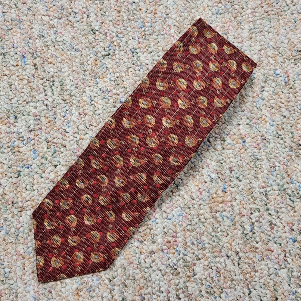 Ermenegildo Zegna Tie‎ Mens Red Rosette Neat Floral Jacquard Pattern Italy